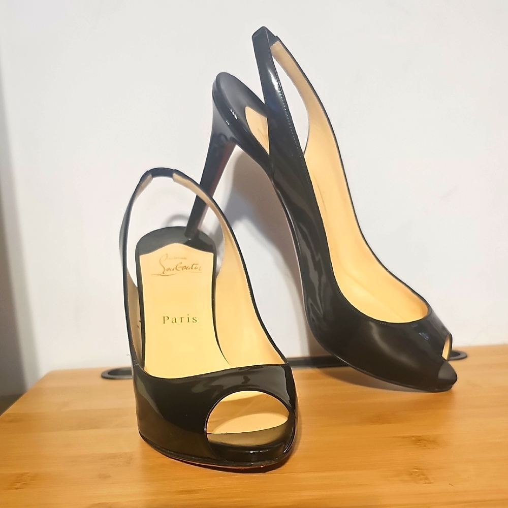 Christian Louboutin Black Patent Peep-Toe Heels